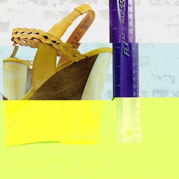 Naya Yellow & Brown Strap Open Toe High Heels Wedges Sandals V634 - Picture 8 of 14